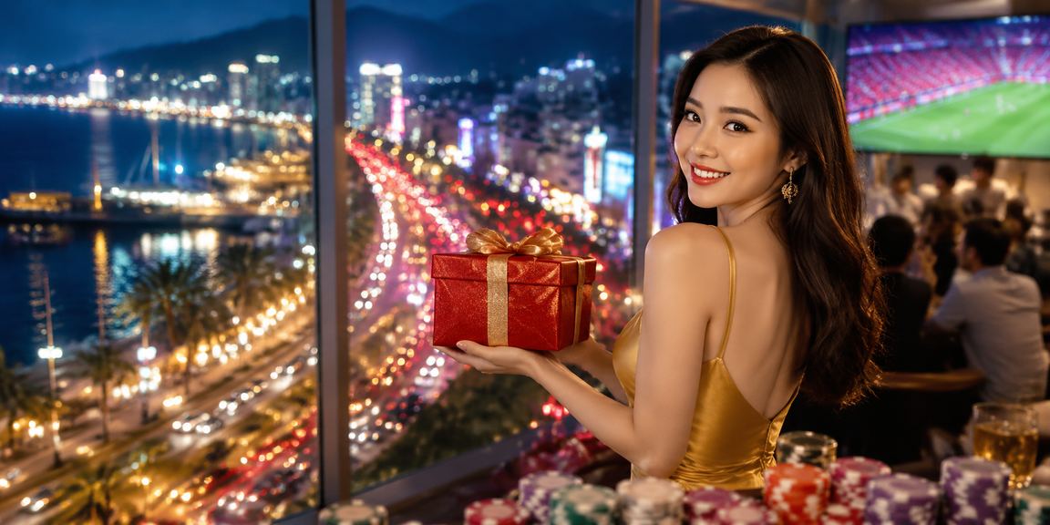 Ánh đèn neon về đêm tại Nha Trang gợi nhớ không khí slot game sôi động trên di động