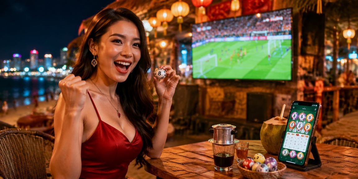 Người dùng tại Nha Trang vừa uống cà phê vừa kiểm tra tiền thưởng trên điện thoại
